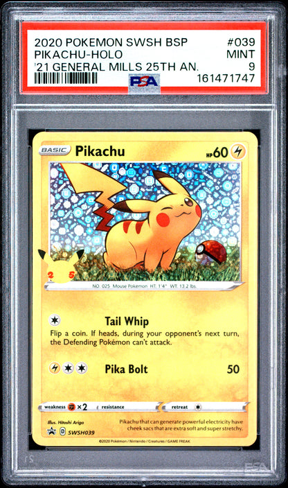 🎰👀 PIKACHU HOLO 039 SWSH BLACK STAR PROMO PSA 9