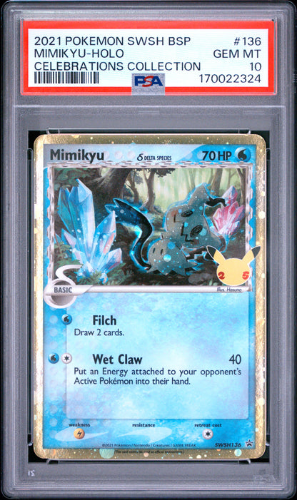 🎰👀 MIMIKYU HOLO 136 SWSH BLACK STAR PROMO PSA 10