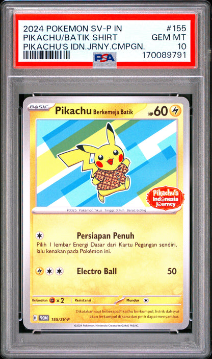 Pikachu In Batik Shirt 155 PSA 10 Indonesian Sv-P Promo Mastercoins