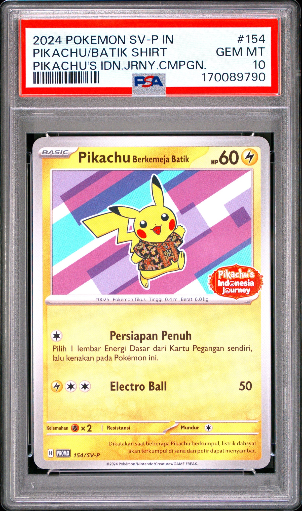 Pikachu In Batik Shirt 154 PSA 10 Indonesian Sv-P Promo Mastercoins