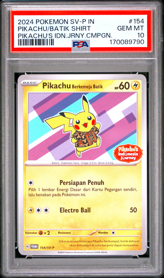 Pikachu In Batik Shirt 154 PSA 10 Indonesian Sv-P Promo Mastercoins