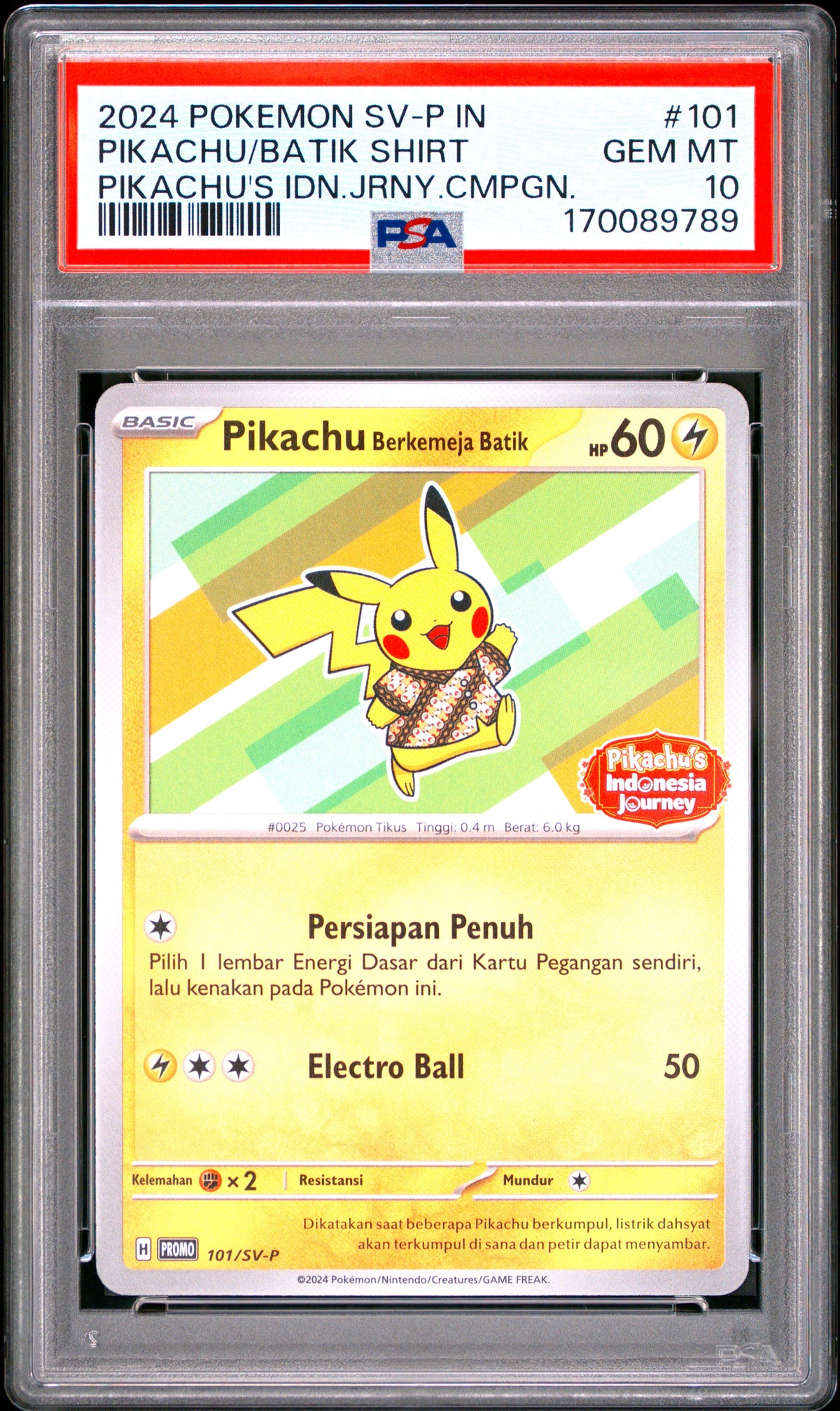 Pikachu In Batik Shirt 101 PSA 10 Indonesian Sv-P Promo Mastercoins