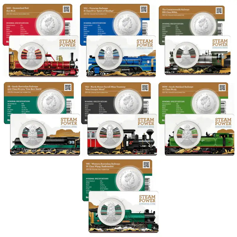 Australian Steam Trains - Full Set of 7 Without Folder - Mastercoins
