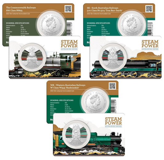 Australian Steam Trains - Set of 3 - NM25, SA No.504, WA W945 - Mastercoins