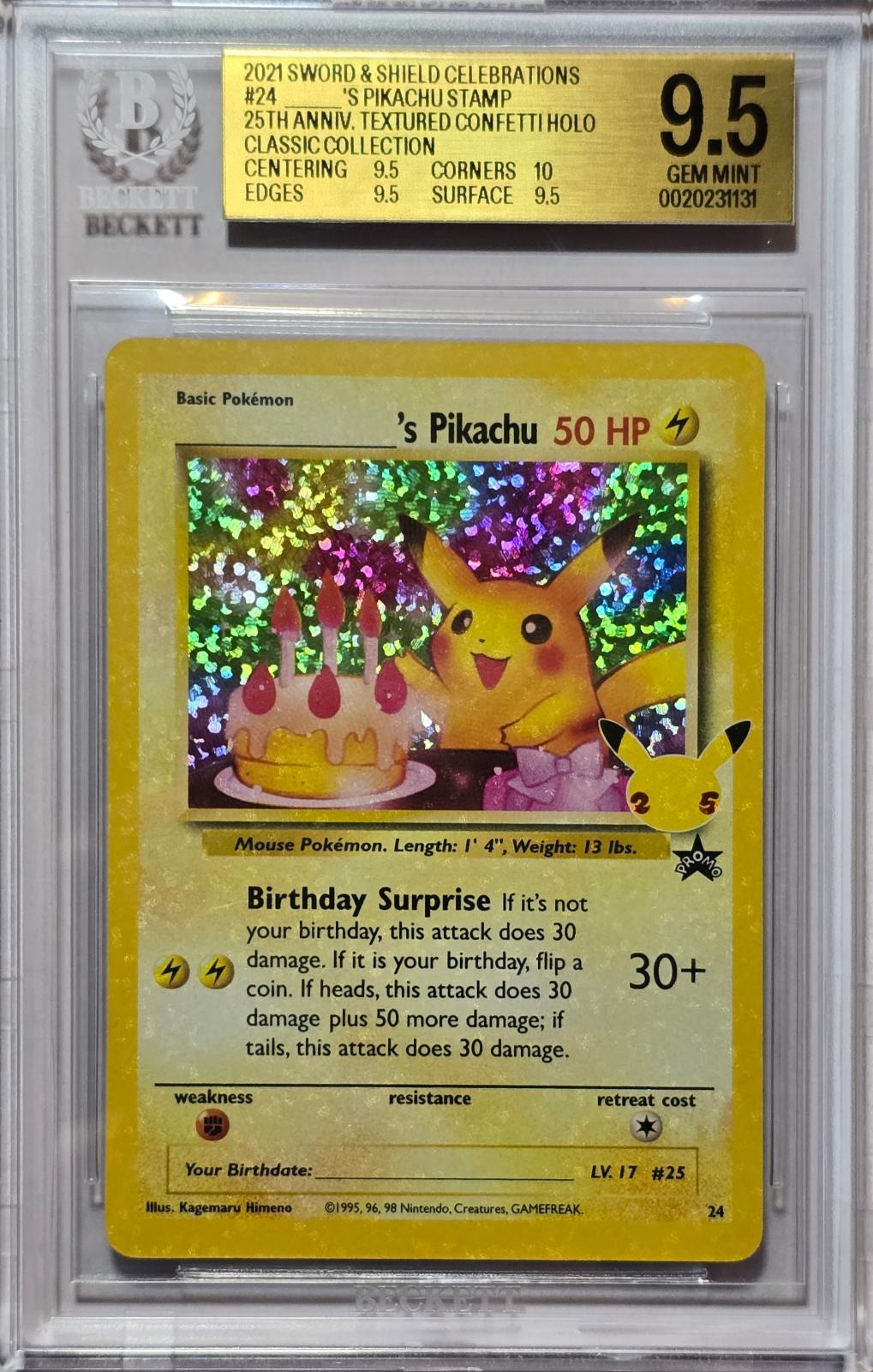 🎰👀 BIRTHDAY PIKACHU 24 25TH ANNIVERSARY BGS 9.5 - Mastercoins