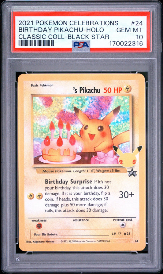 🎰👀 BIRTHDAY PIKACHU HOLO 24 CELEBRATIONS CLASSIC COLLECTION PSA 10 - Mastercoins