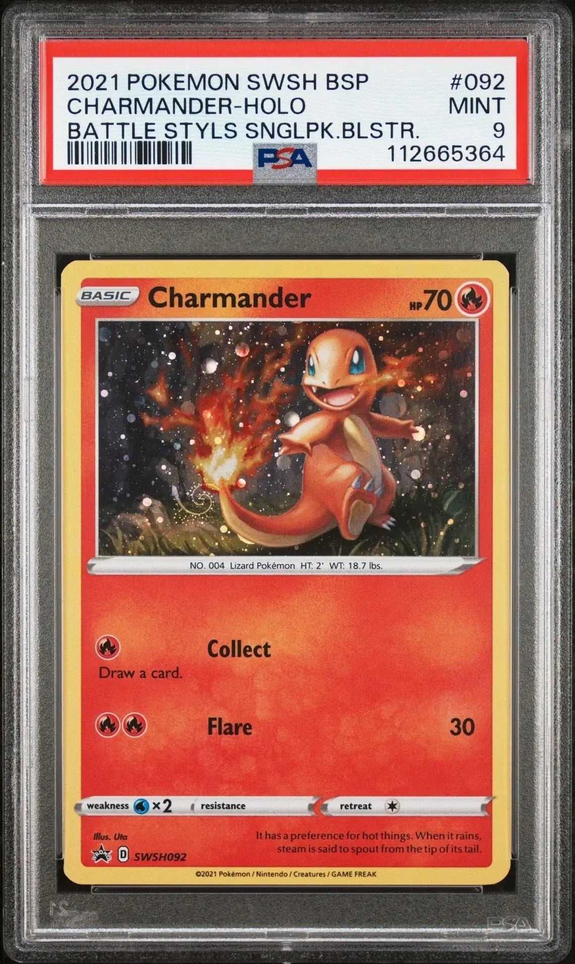 ?? CHARMANDER SWSH 092 HOLO SWIRL PROMO BATTLE STYLES SINGLE PACK BLISTER PSA 9 - Mastercoins