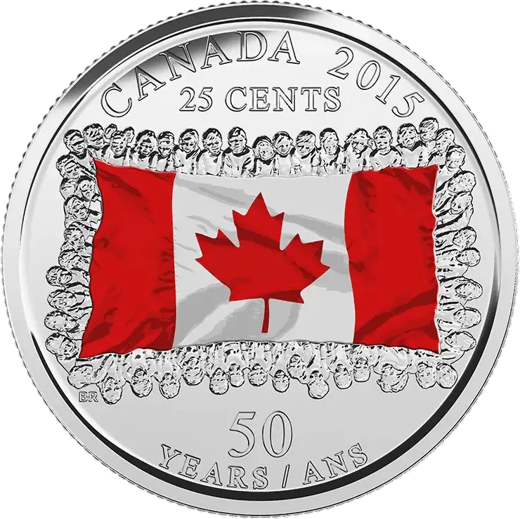(Coloured) 2015 Canadian 25 Cent National Flag 50 Years - UNC ex Mint Roll - Mastercoins