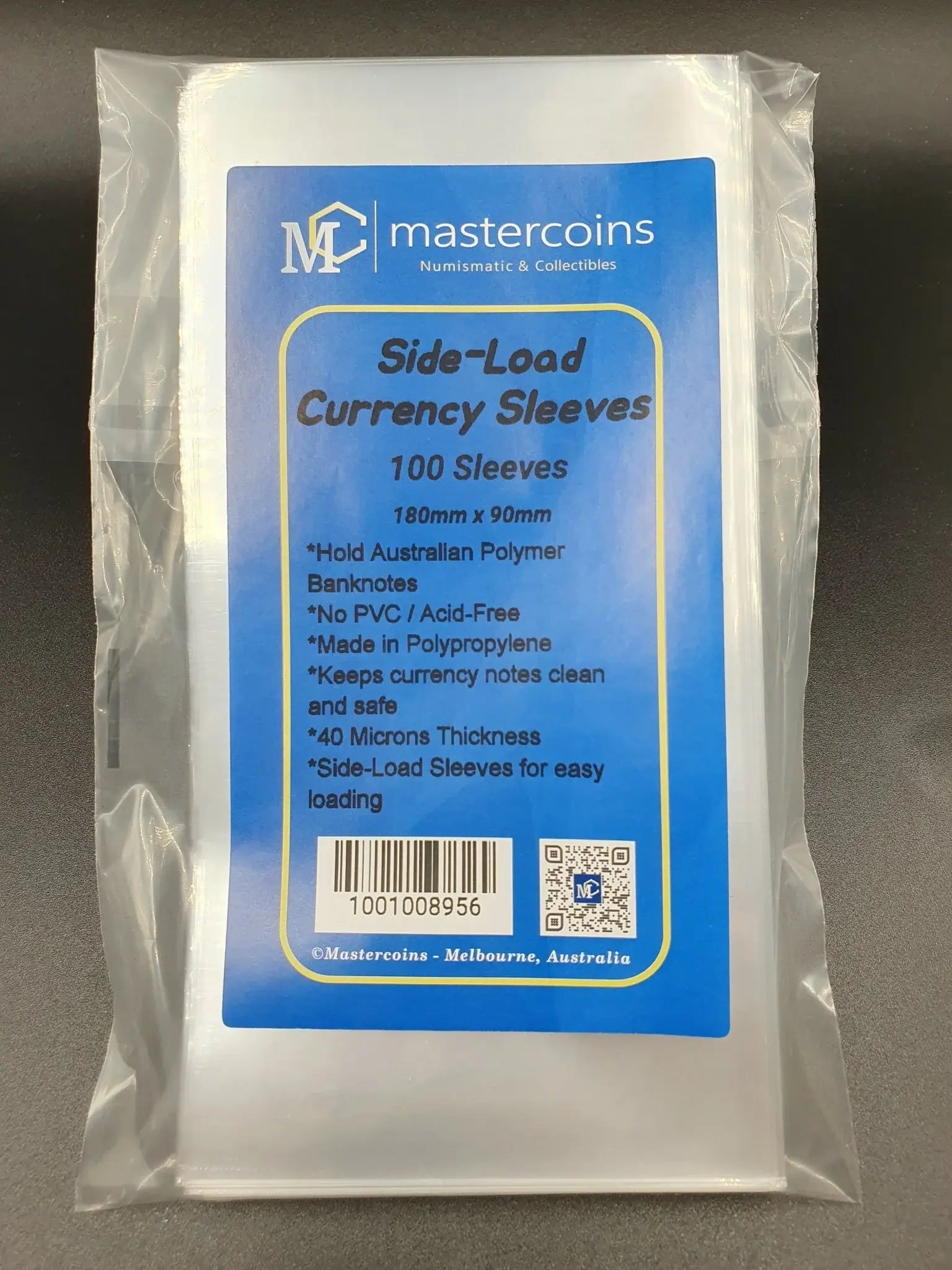 Currency Banknotes Sleeves - 100 Sleeves - 180mm x 90mm - Mastercoins