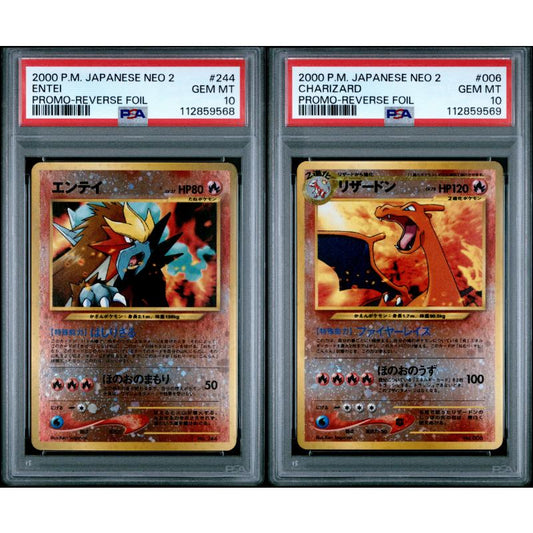 🎰👀 ENTEI 244 & CHARIZARD 006 NEO 2 PROMO PSA 10 SEQUENTIAL - Mastercoins