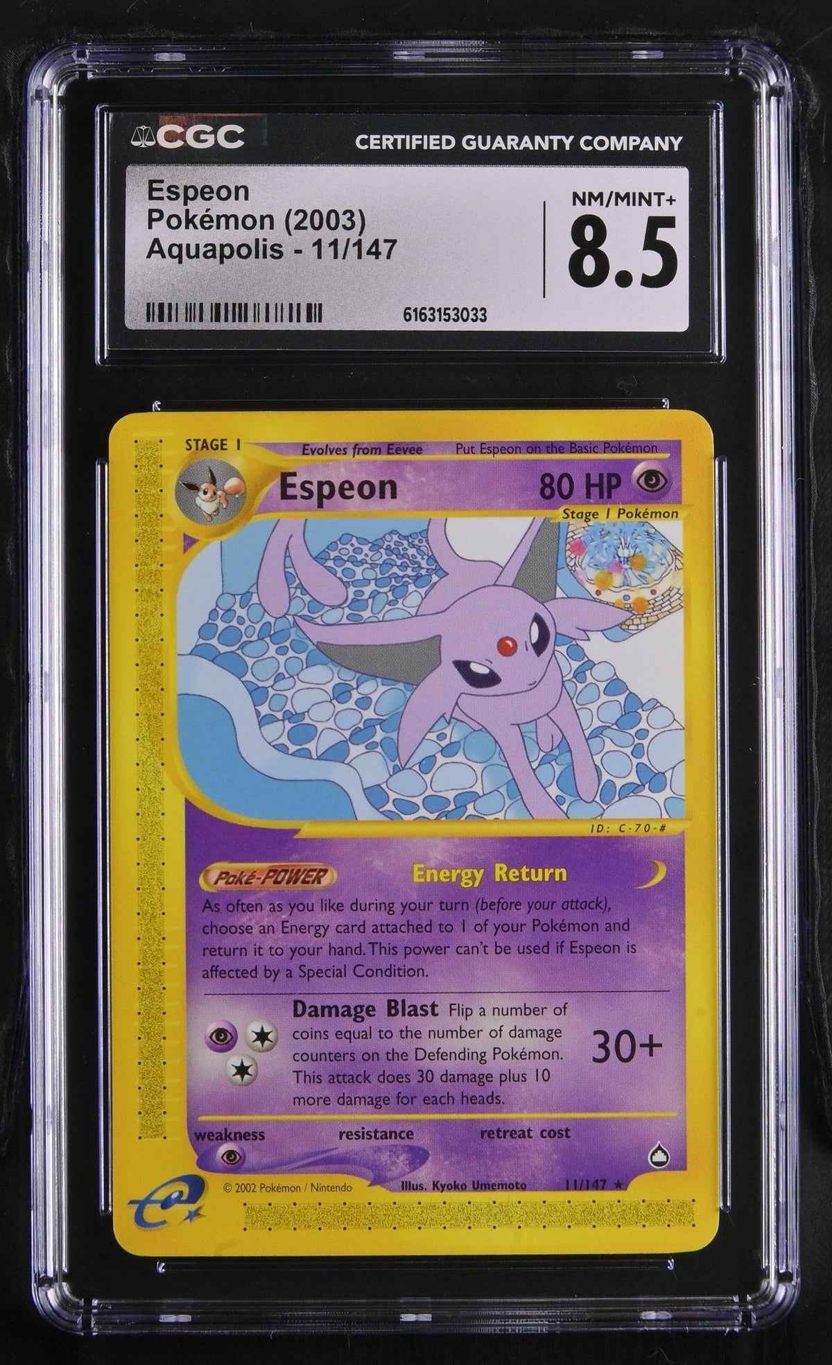 🎰👀 ESPEON 11/147 AQUAPOLIS CGC 8.5 - Mastercoins