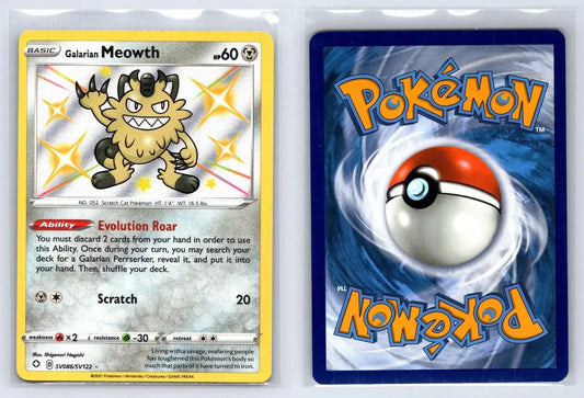 Galarian Meowth SV086/SV122 Shining Fates Shiny Vault Pokemon NM - Mastercoins