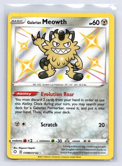 Galarian Meowth SV086/SV122 Shining Fates Shiny Vault Pokemon NM - Mastercoins