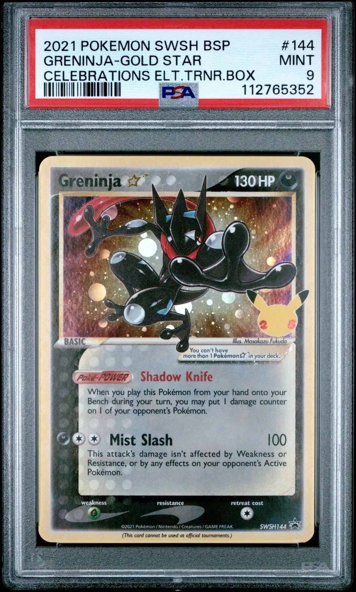 ?? GRENINJA SWSH144 PROMO GOLD STAR 25TH CELEBRATIONS PSA 9 - Mastercoins