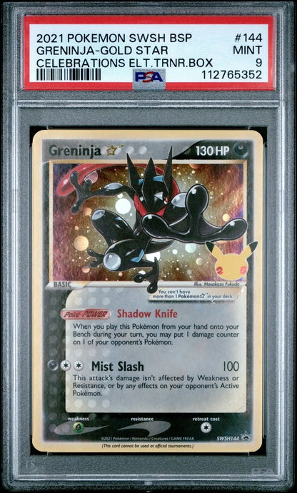 ?? GRENINJA SWSH144 PROMO GOLD STAR 25TH CELEBRATIONS PSA 9 - Mastercoins