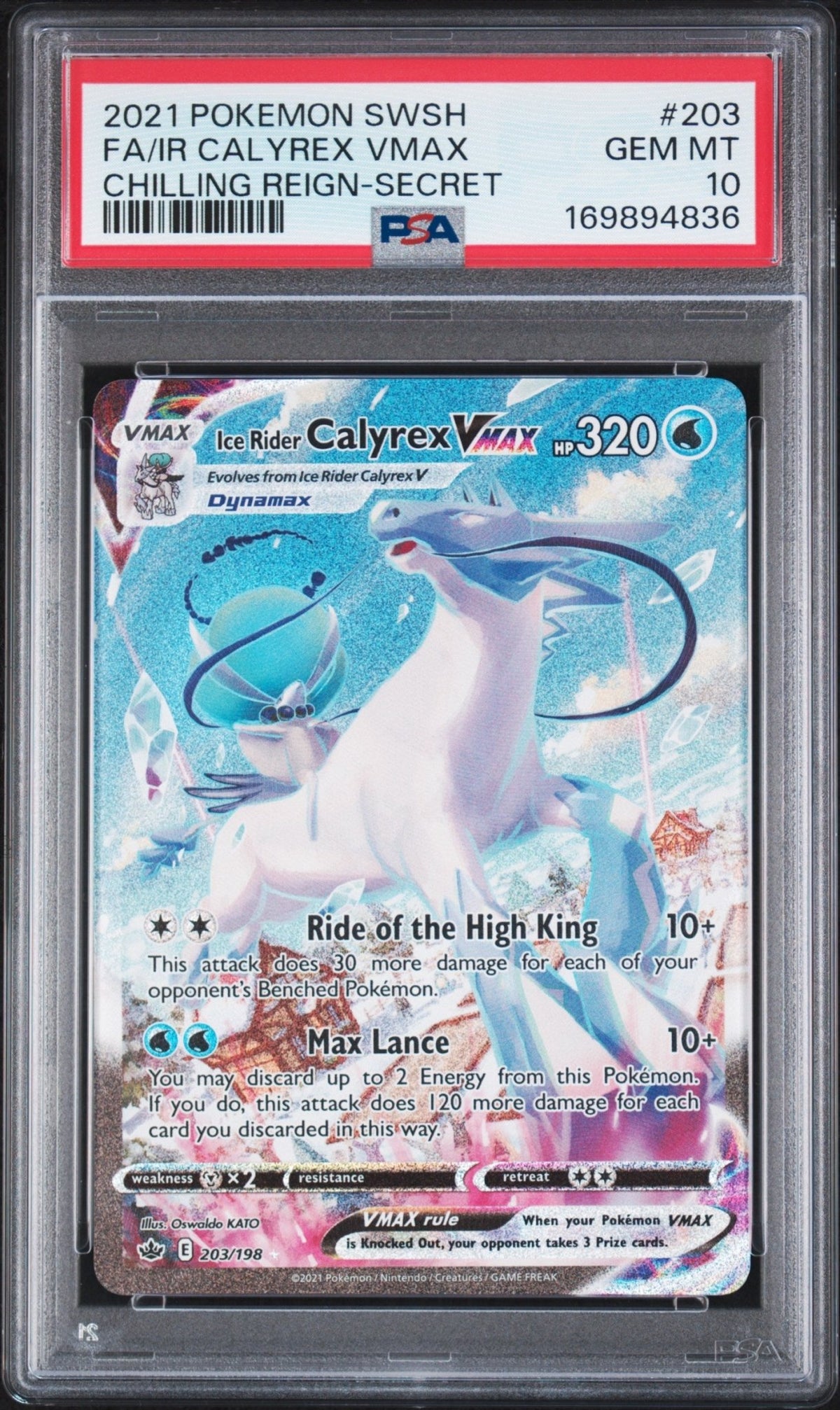 🎰👀 ICE RIDER CALYREX VMAX 203/198 CHILLING REIGN PSA 10 - Mastercoins