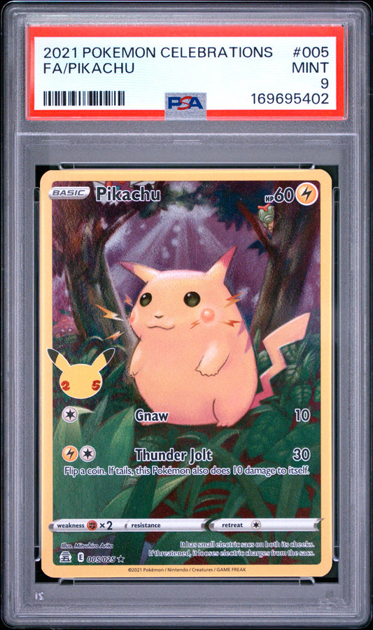 🎰👀 PIKACHU 005 CELEBRATIONS PSA 9
