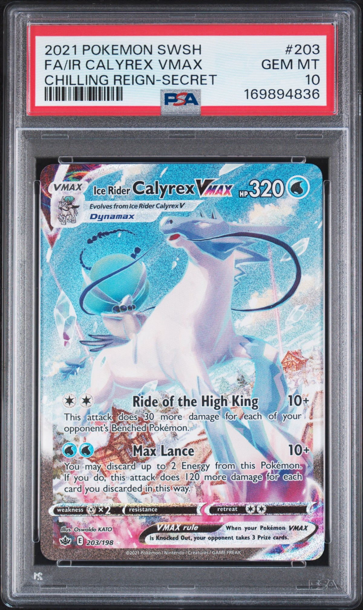 🎰👀 ICE RIDER CALYREX VMAX 203/198 CHILLING REIGN PSA 10