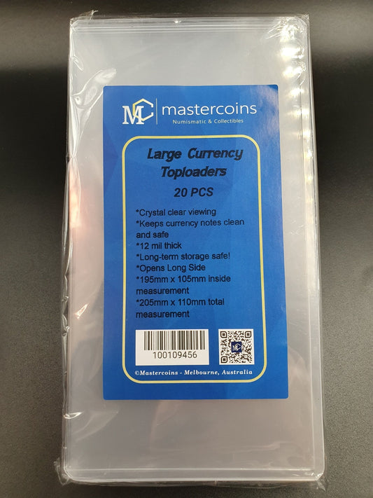 Large Currency Banknotes Top loader 20 PCS - 205mm x 110mm - Mastercoins