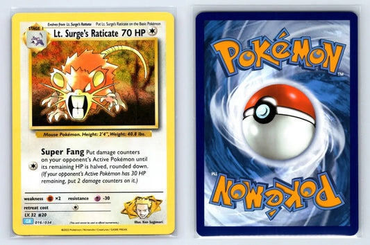 Lt. Surge's Raticate 016/034 TCG Classic Blastoise Pokemon Near Mint - Mastercoins