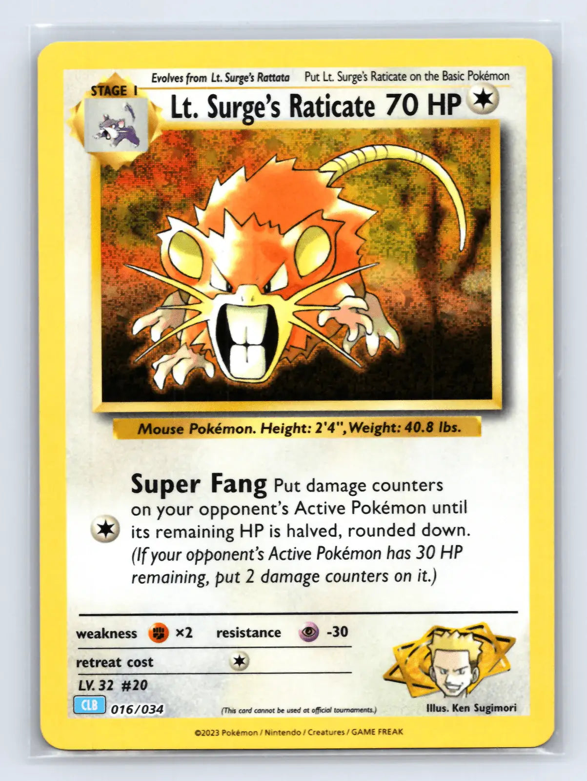 Lt. Surge's Raticate 016/034 TCG Classic Blastoise Pokemon Near Mint - Mastercoins