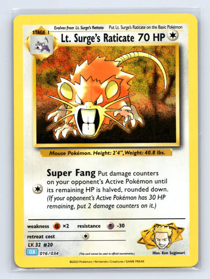 Lt. Surge's Raticate 016/034 TCG Classic Blastoise Pokemon Near Mint - Mastercoins