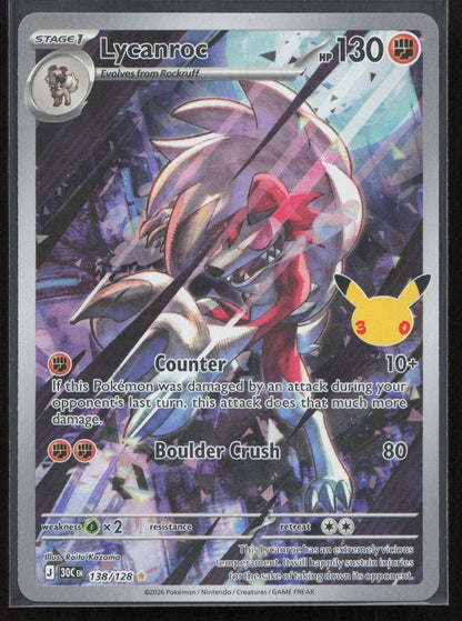 Lycanroc 138/128 ME: 30th Celebration Illustration Rare NM - Mastercoins