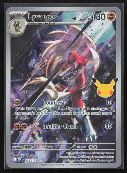 Lycanroc 138/128 ME: 30th Celebration Illustration Rare NM - Mastercoins