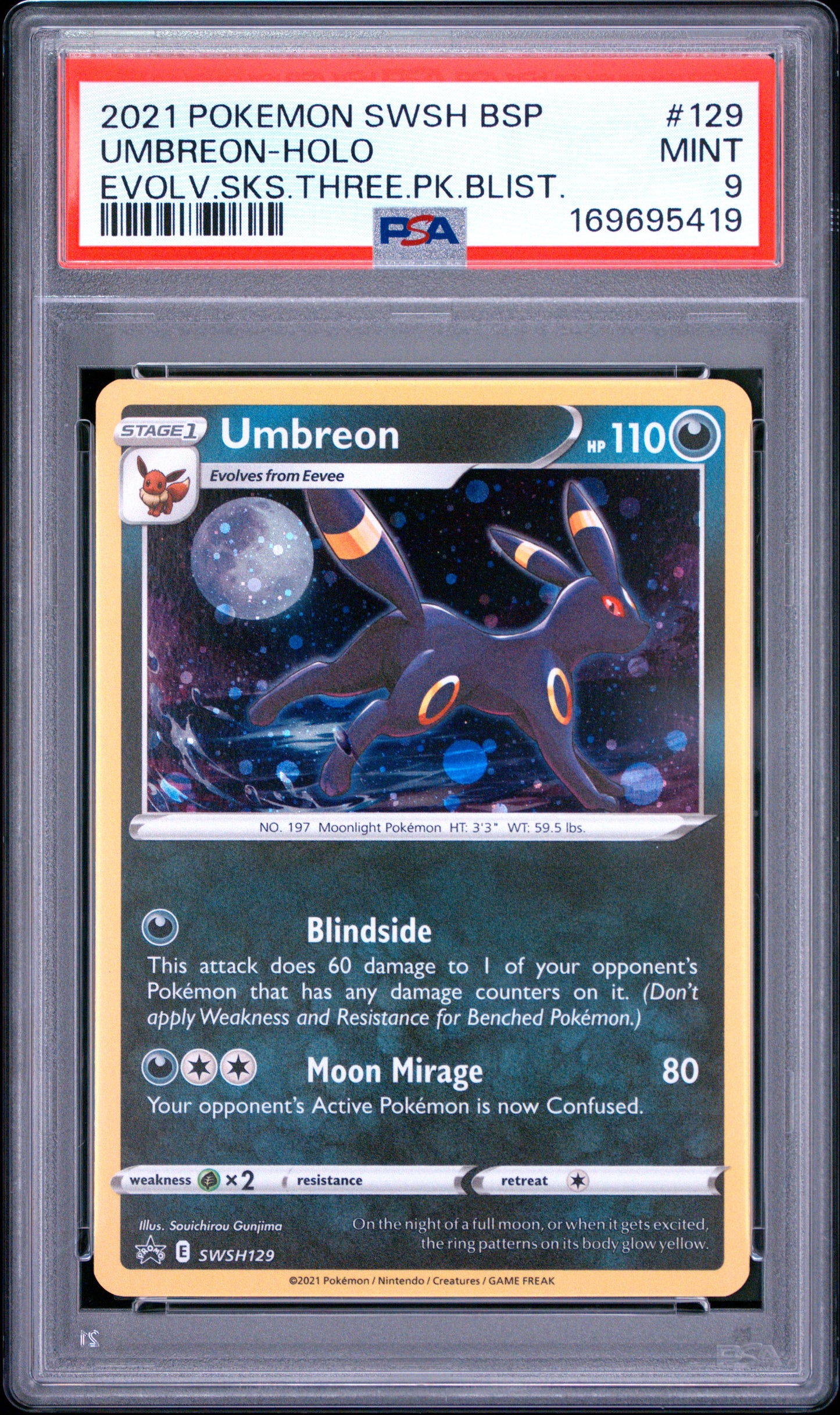 🎰👀 UMBREON HOLO 129/203 SWSH BLACK STAR PROMO PSA 9
