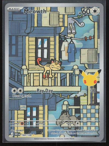 Meowth 144/128 ME: 30th Celebration Illustration Rare NM - Mastercoins