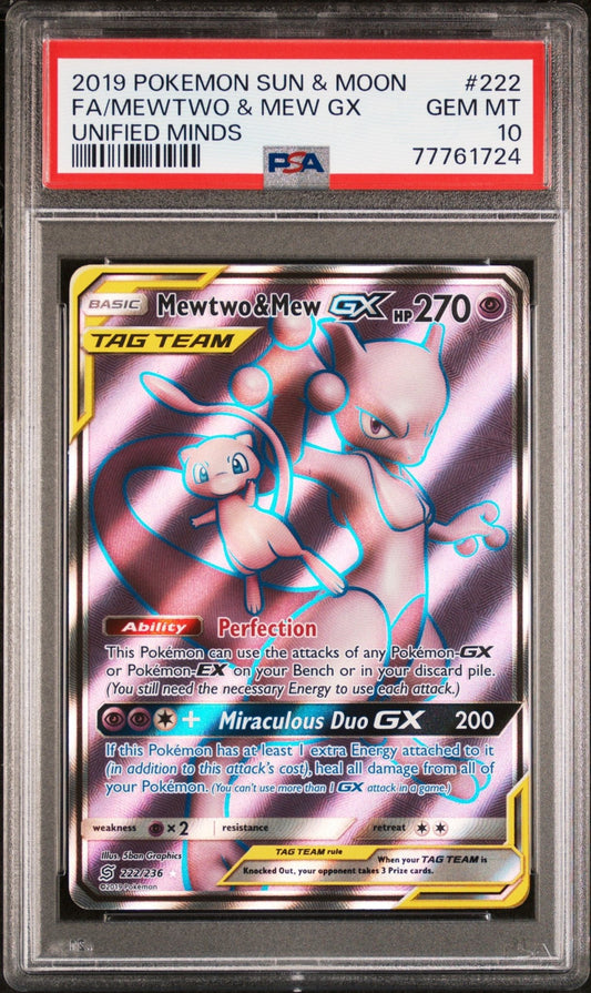 🎰👀 MEWTWO & MEW GX 222/236 UNIFIED MINDS PSA 10 - Mastercoins