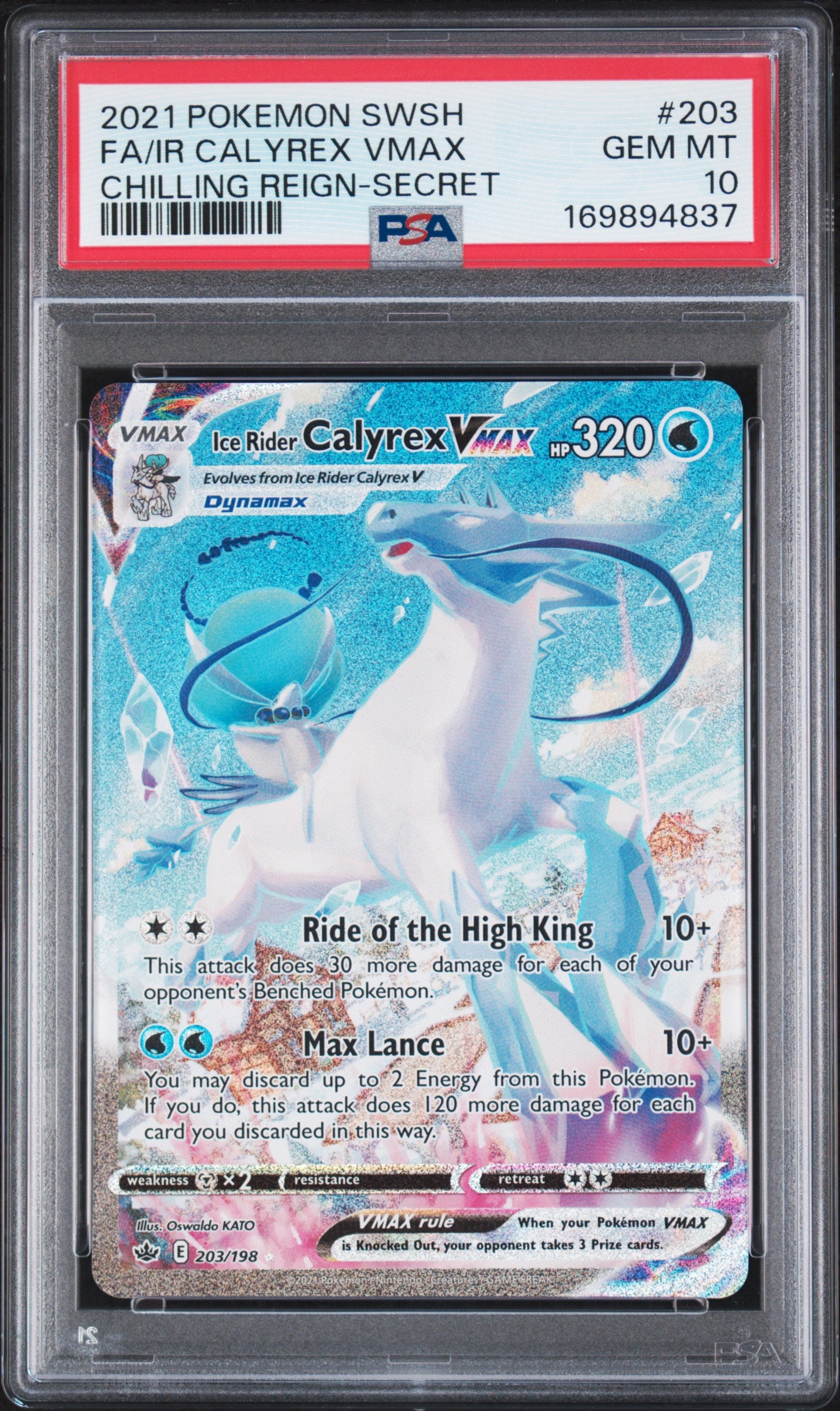 🎰👀 ICE RIDER CALYREX VMAX 203/198 CHILLING REIGN PSA 10