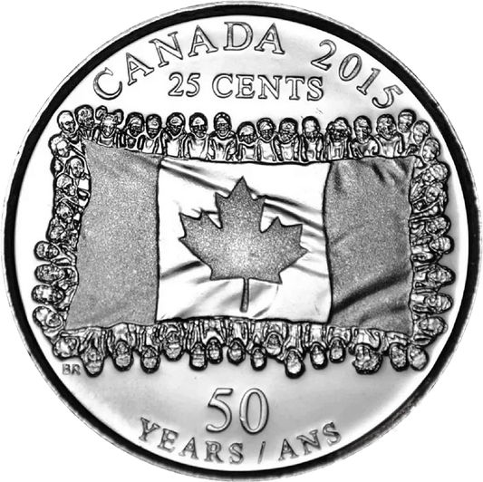 (Non - Coloured) 2015 Canadian 25 Cent National Flag 50 Years - UNC ex Mint Roll - Mastercoins
