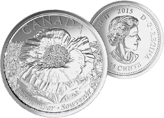 (Non - Coloured) 2015 Canadian 25 Cent Remembrance Poppy Coin - UNC ex Mint Roll - Mastercoins