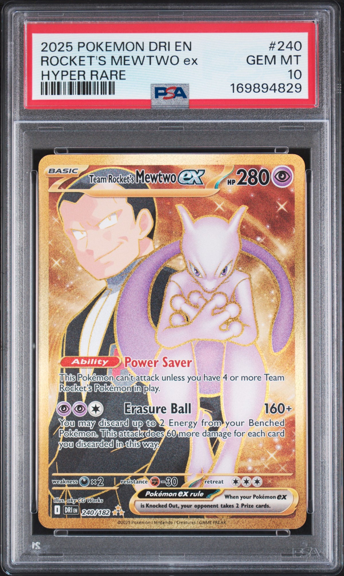 🎰👀 TEAM ROCKET'S MEWTWO EX 240/182 DRI EN-DESTINED RIVALS PSA 10