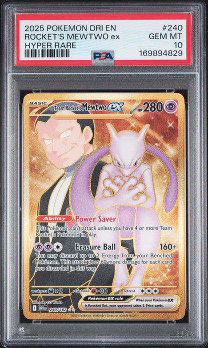 🎰👀 TEAM ROCKET'S MEWTWO EX 240/182 DRI EN-DESTINED RIVALS PSA 10
