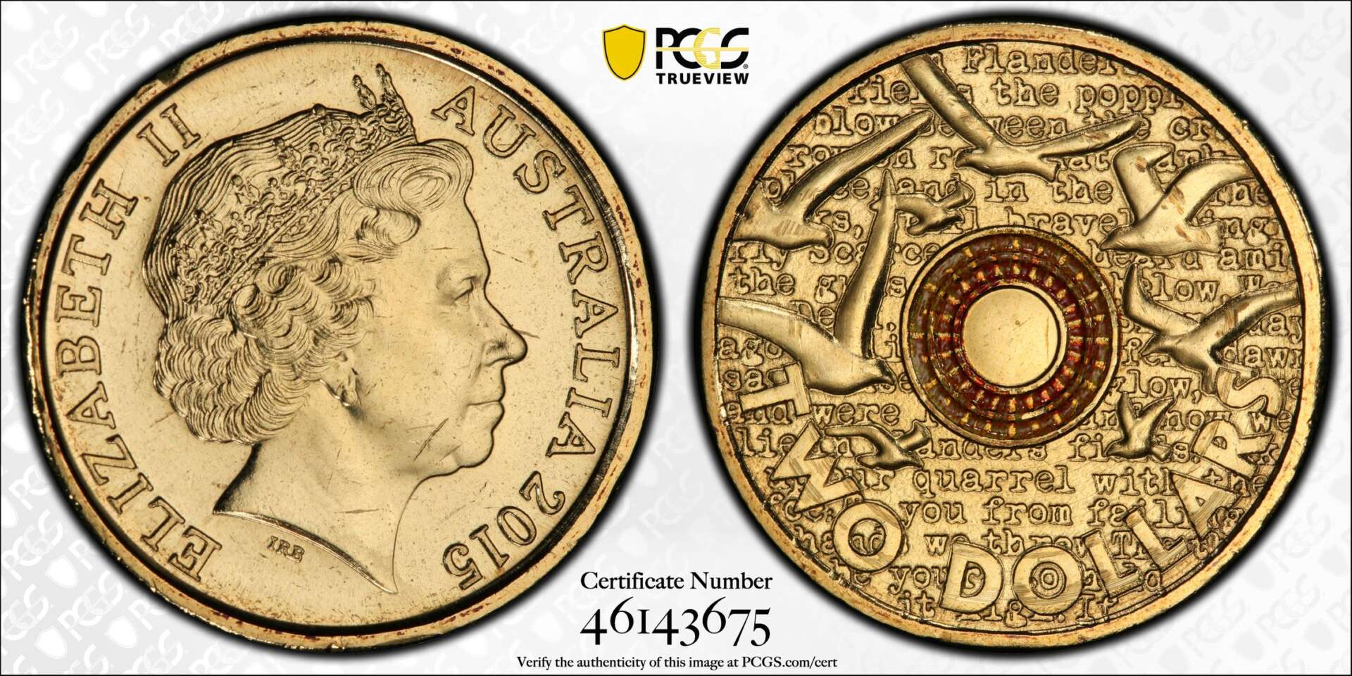 PCGS Genuine Wrap Machine DMG 2015 $2 Remembrance Day - Mastercoins