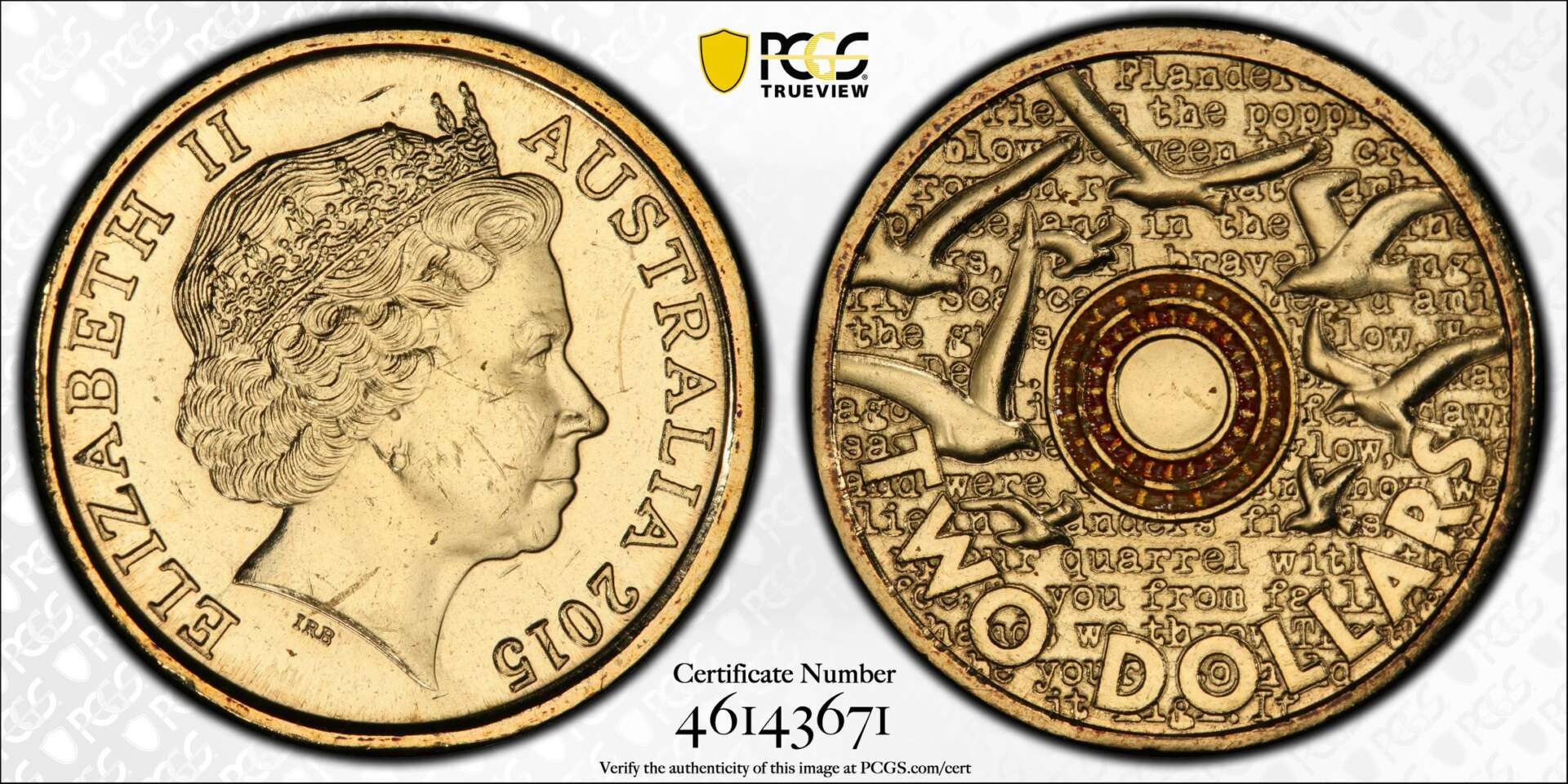PCGS MS64 2015 $2 Remembrance Day - Mastercoins