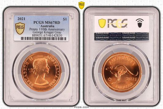 PCGS MS67RD 2021 $1 Penny 10th Ann George Kruger Gray - Mastercoins