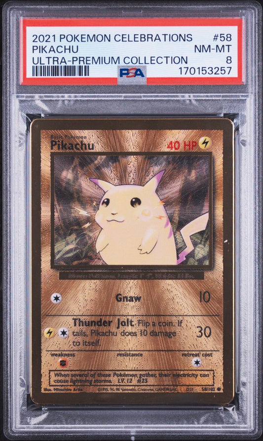 🎰👀 PIKACHU 58/102 CELEBRATIONS UPC GOLD PROMO PSA 8 - Mastercoins