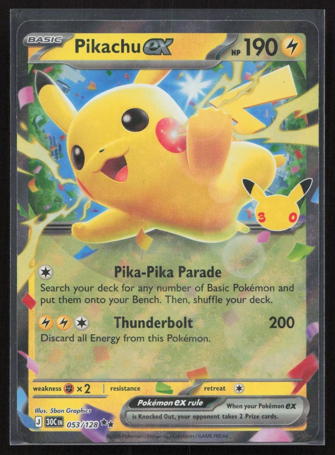 Pikachu ex 053/128 ME: 30th Celebration Double Rare NM - Mastercoins