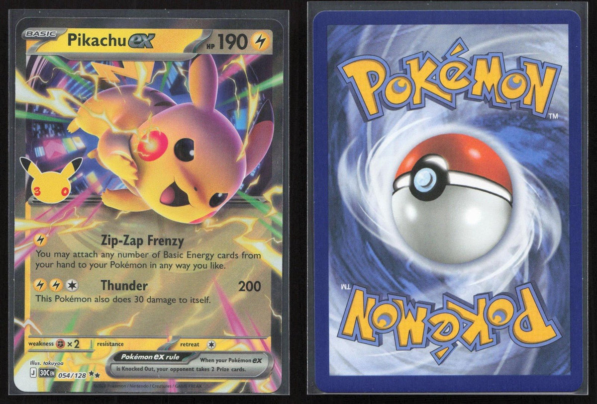Pikachu ex 054/128 ME: 30th Celebration Double Rare NM - Mastercoins