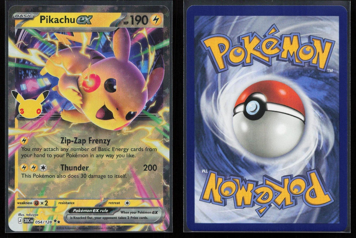 Pikachu ex 054/128 ME: 30th Celebration Double Rare NM - Mastercoins
