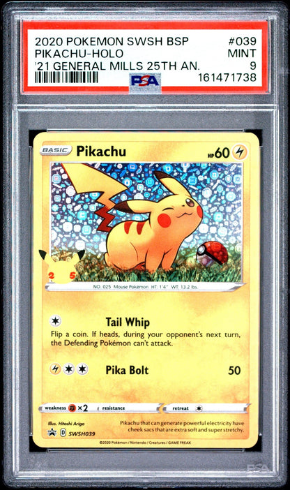 🎰👀 PIKACHU HOLO 039 SWSH BLACK STAR PROMO PSA 9 - Mastercoins