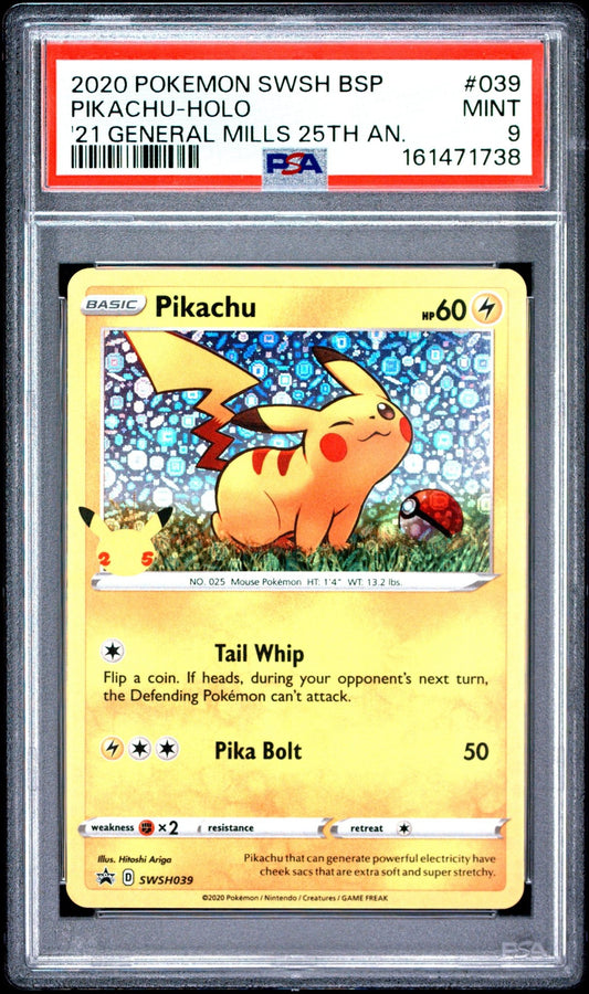 🎰👀 PIKACHU HOLO 039 SWSH BLACK STAR PROMO PSA 9 - Mastercoins