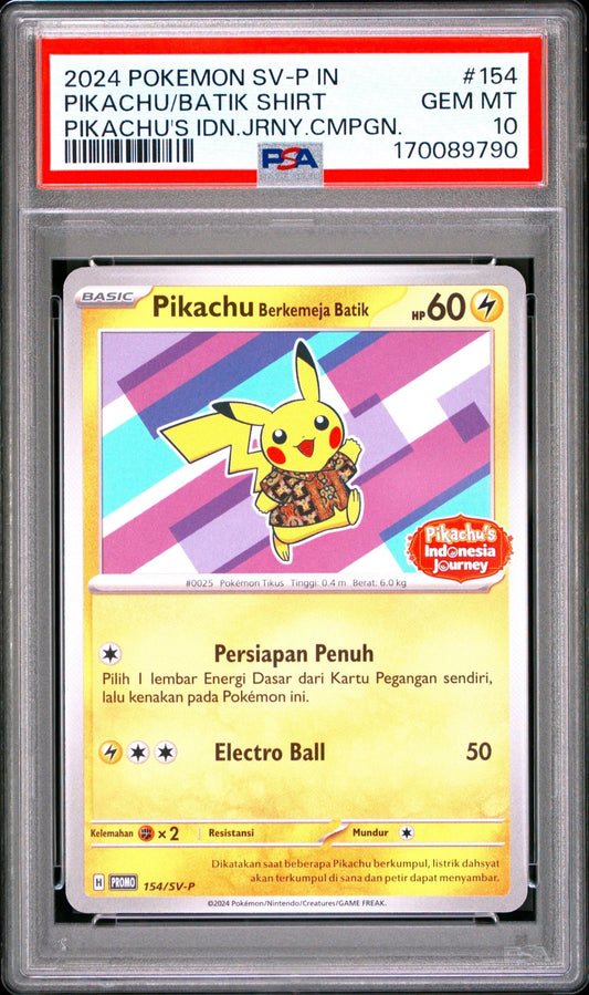 Pikachu In Batik Shirt 154 PSA 10 Indonesian Sv-P Promo - Mastercoins