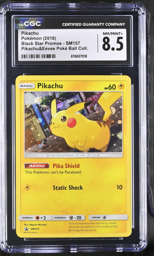 🎰👀 PIKACHU SM157 BLACK STAR PROMOS CGC 8.5 - Mastercoins