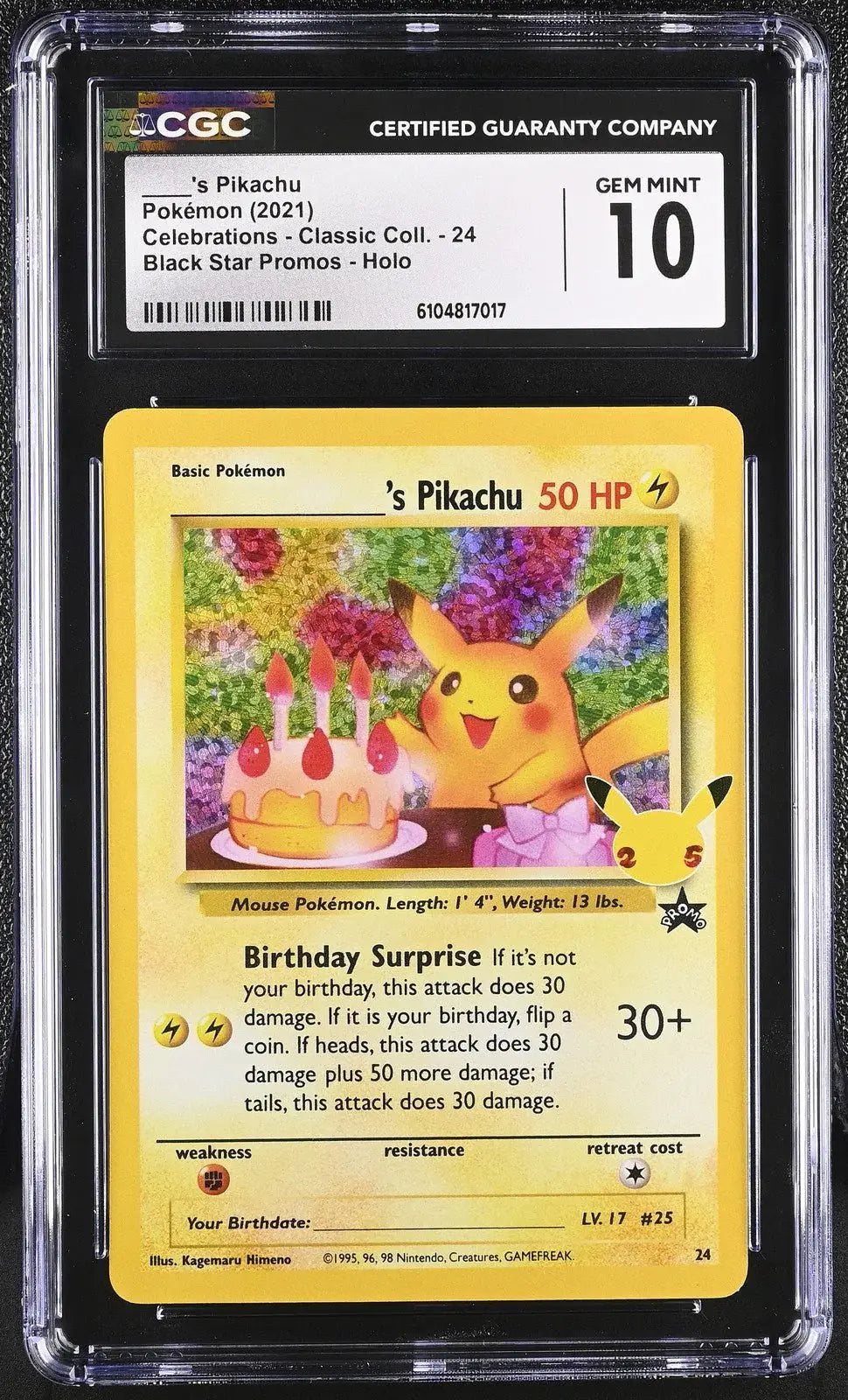 ?? ____'s Birthday Pikachu 24 CGC 10 Black Star Promos Holo Pokemon Gem Mint - Mastercoins