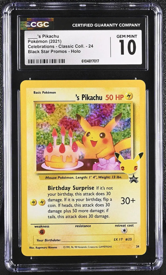 ?? ____'s Birthday Pikachu 24 CGC 10 Black Star Promos Holo Pokemon Gem Mint - Mastercoins