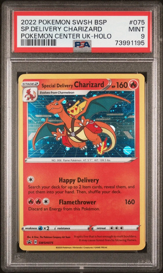 ?SPECIAL DELIVERY CHARIZARD SWSH 075 - HOLO POKEMON CENTER U.KINGDOM PSA 9 - Mastercoins